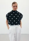 Puantiye Desenli Bluz - Siyah