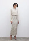 Pul Payetli Midi Etek - BEJ