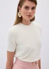 Sakallı Kısa Kol Triko - Ekru
