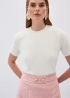 Sakallı Kısa Kol Triko - Ekru