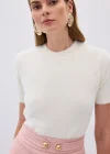 Sakallı Kısa Kol Triko - Ekru