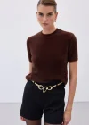 Sakallı Kısa Kol Triko - Kahve