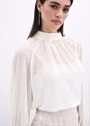 Taş Detaylı Transparan Bluz - Krem