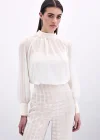 Taş Detaylı Transparan Bluz - Krem