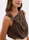 Tek Omuz Detaylı Bluz - Kahve