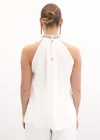 Yaka Aksesuarlı Kolsuz Bluz - Ekru