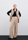 Yüksek Bel Bol Paça Pantolon - Bej