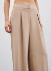 Yüksek Bel Bol Paça Pantolon - Bej