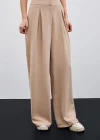 Yüksek Bel Bol Paça Pantolon - Bej