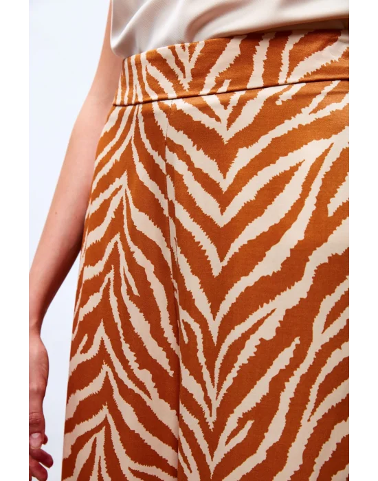 Zebra Desenli Saten Pantolon - CAMEL