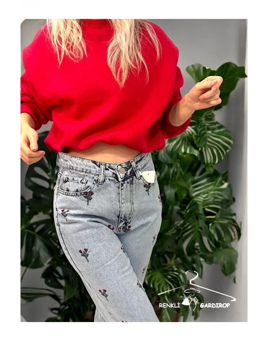 R&G NAKIŞ DETAYLI DENİM KOT PANTALON