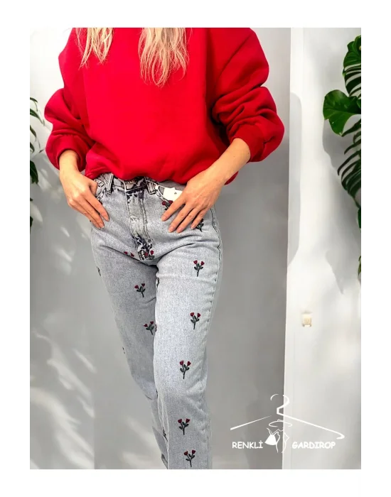 R&G NAKIŞ DETAYLI DENİM KOT PANTALON