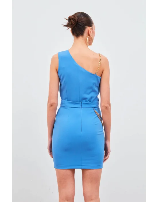 Zincir Aksesuarlı Mini Etek - Sax Mavi