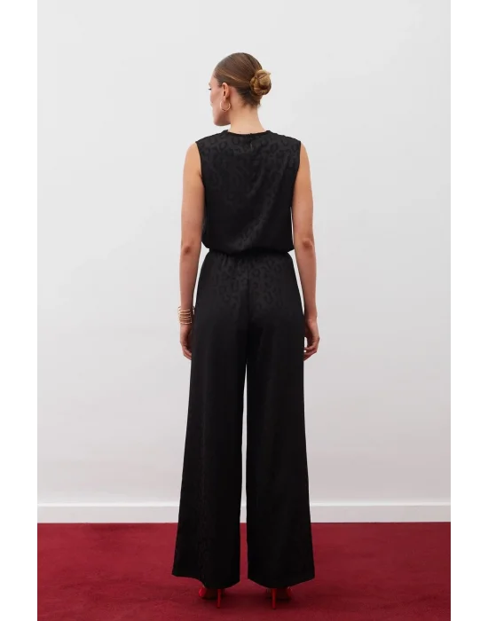 Bel Lastikli Desenli Pantolon - SİYAH