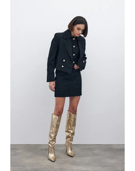 Simli Mini Tüvit Etek - SİYAH