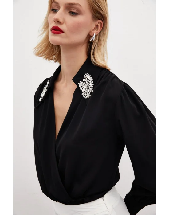 Aksesuar Detaylı Bodysuit Bluz - SİYAH