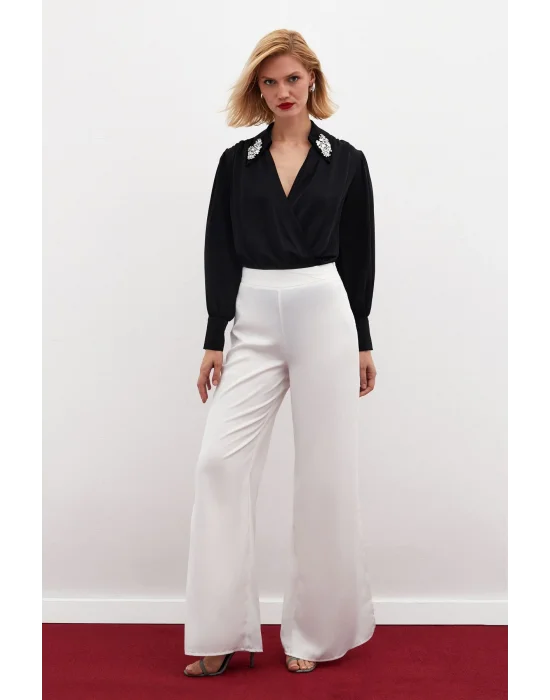 Aksesuar Detaylı Bodysuit Bluz - SİYAH