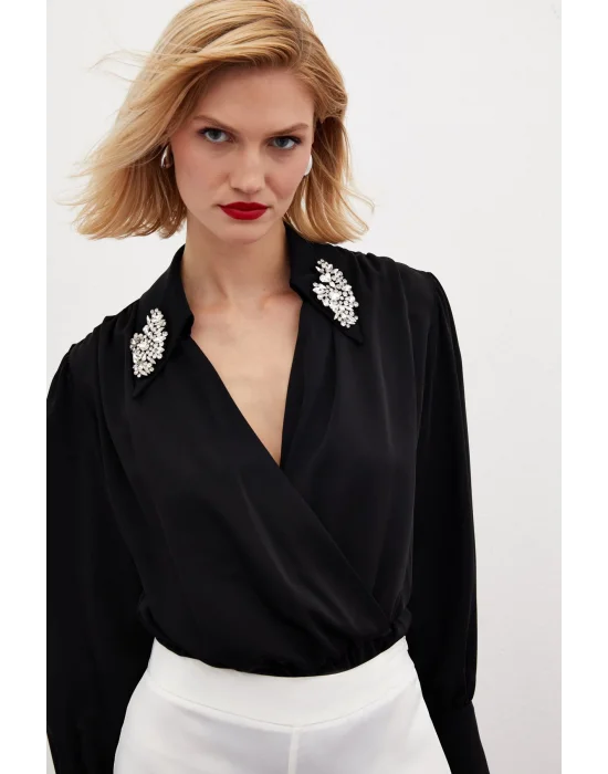 Aksesuar Detaylı Bodysuit Bluz - SİYAH