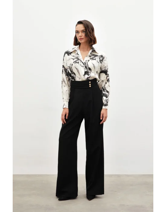 Bel Detaylı Pantolon - Siyah