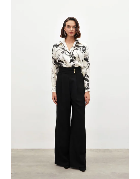 Bel Detaylı Pantolon - Siyah