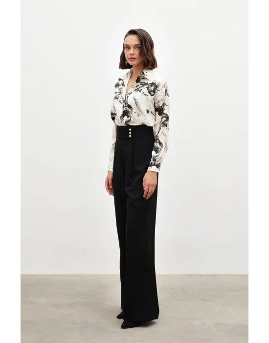 Bel Detaylı Pantolon - Siyah