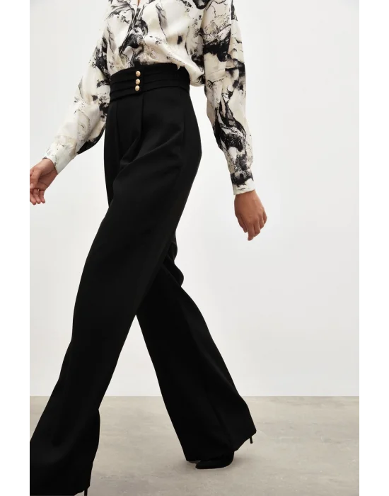 Bel Detaylı Pantolon - Siyah