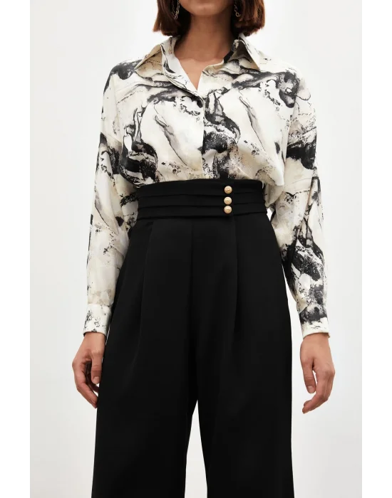 Bel Detaylı Pantolon - Siyah