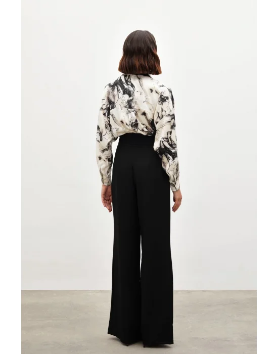 Bel Detaylı Pantolon - Siyah