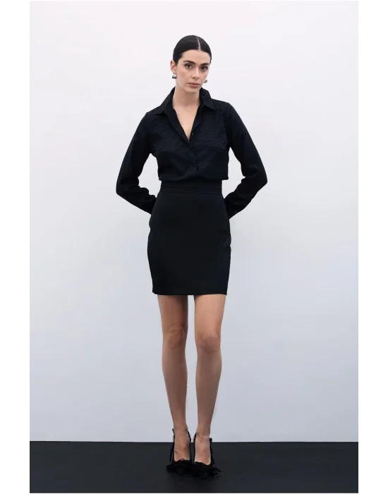 Desenli Düz Klasik Gömlek - SİYAH