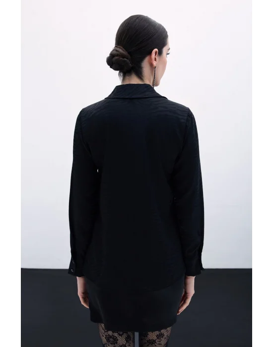 Desenli Düz Klasik Gömlek - SİYAH