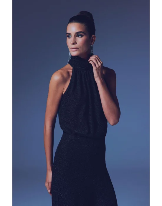 Kolsuz Parlak Bluz - SİYAH