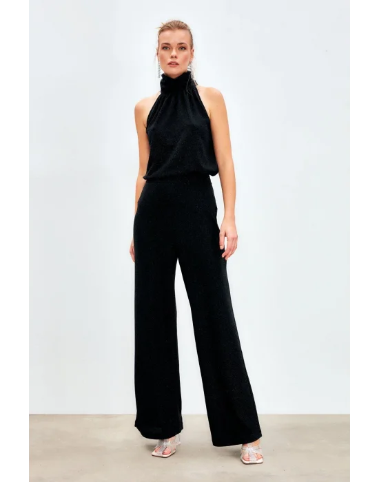 Simli Bol Paça Pantolon - SİYAH