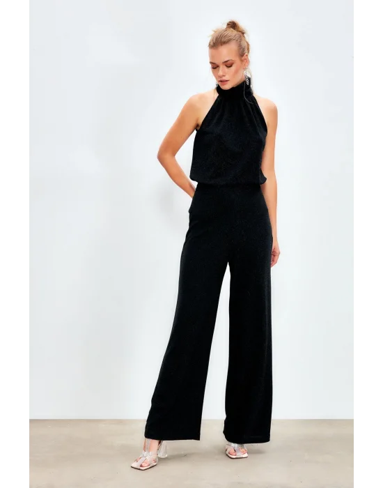 Simli Bol Paça Pantolon - SİYAH