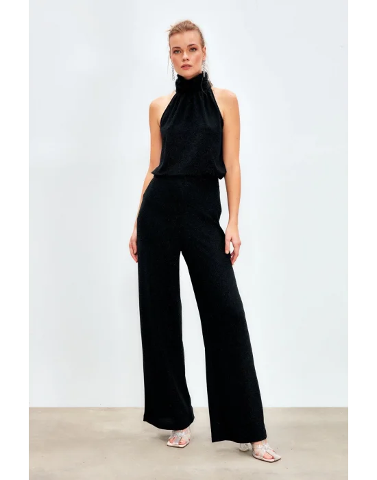 Simli Bol Paça Pantolon - SİYAH