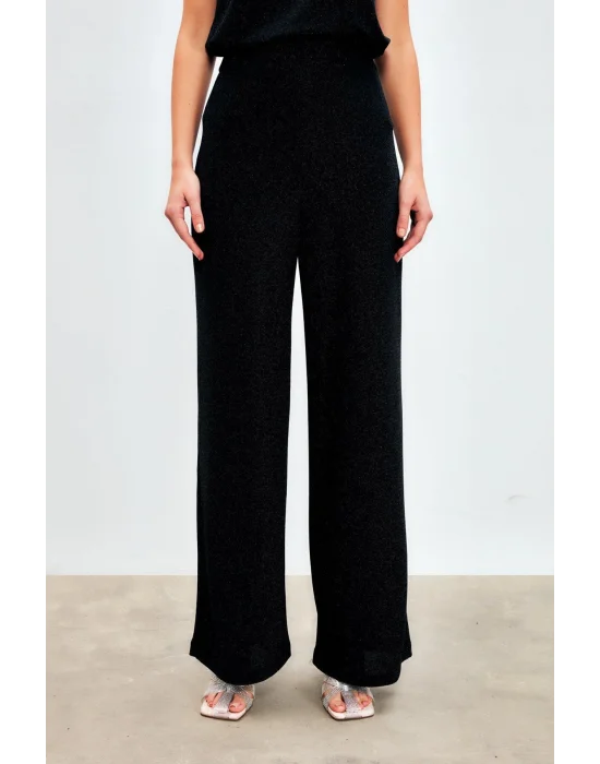 Simli Bol Paça Pantolon - SİYAH