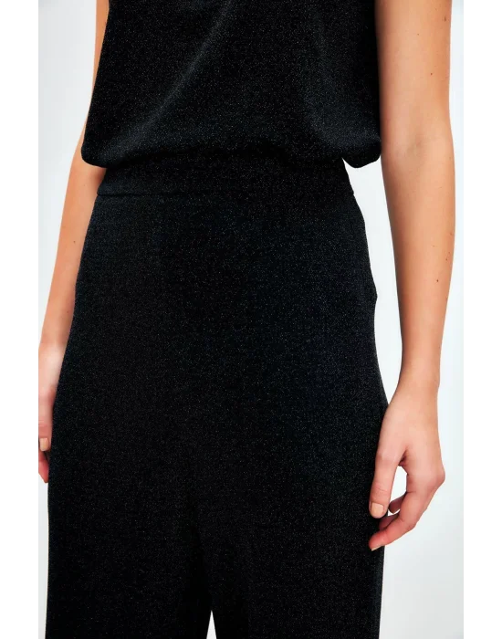 Simli Bol Paça Pantolon - SİYAH