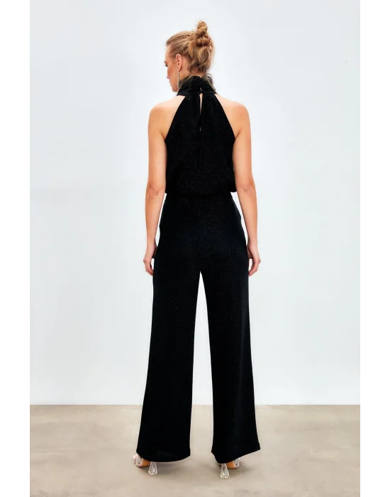 Simli Bol Paça Pantolon - SİYAH