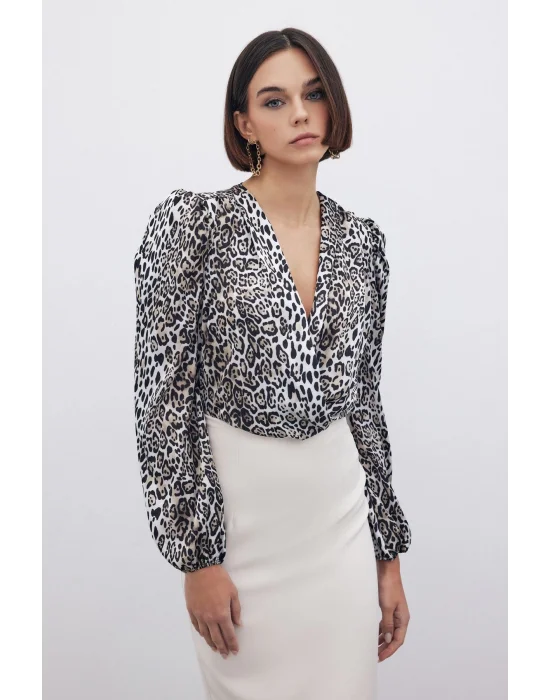 Leopar Desenli Bodysuit - SİYAH