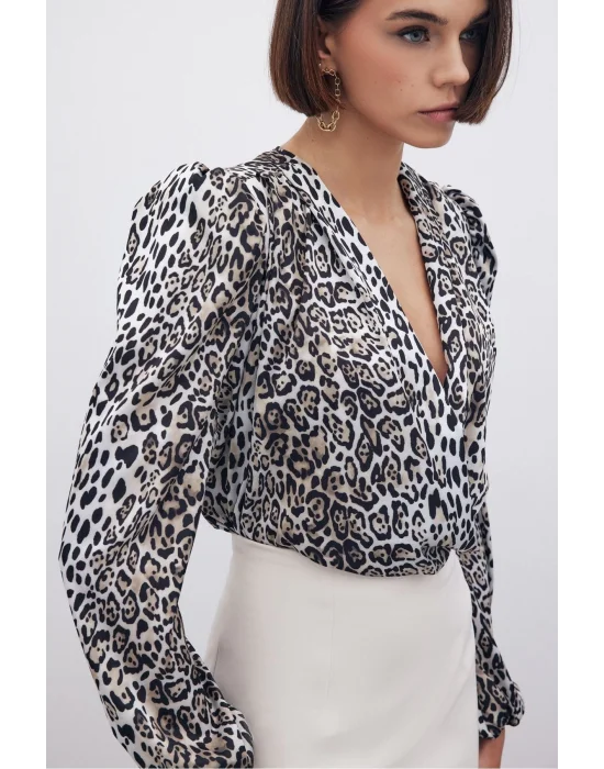 Leopar Desenli Bodysuit - SİYAH