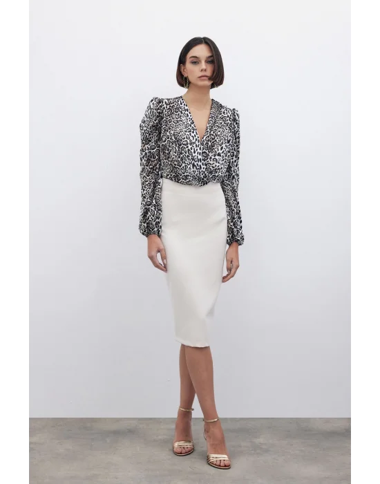 Leopar Desenli Bodysuit - SİYAH