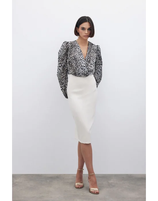 Leopar Desenli Bodysuit - SİYAH