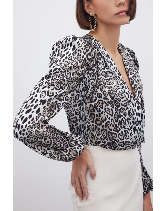 Leopar Desenli Bodysuit - SİYAH