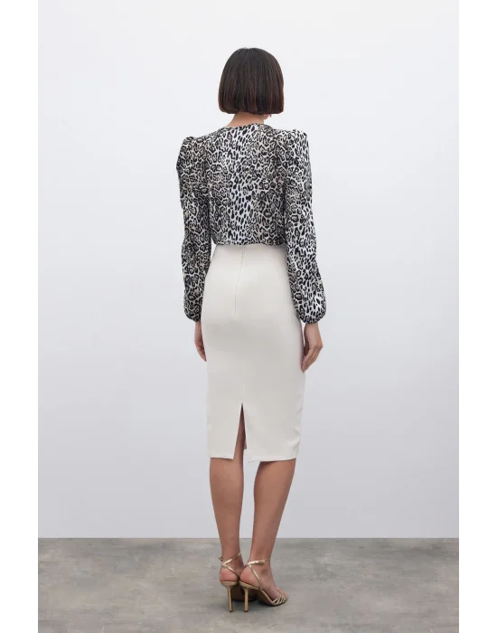 Leopar Desenli Bodysuit - SİYAH