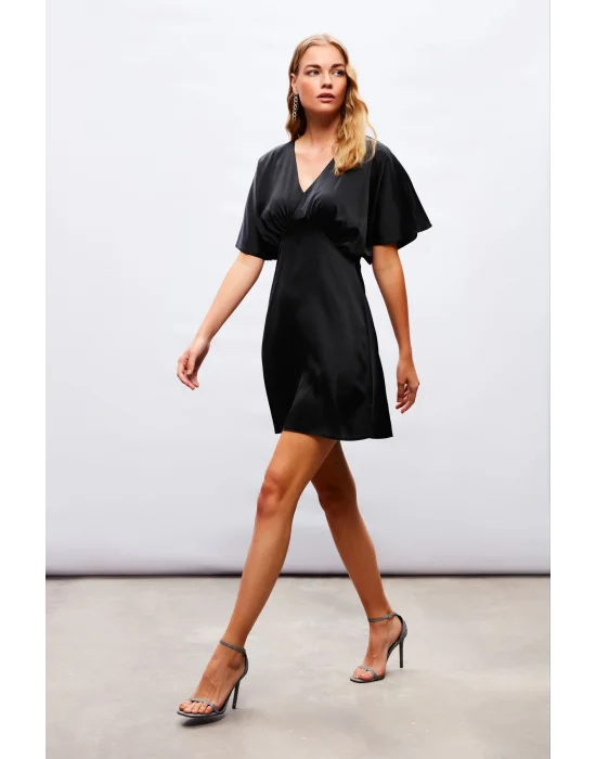 Yarasa Kol Mini Elbise - SİYAH