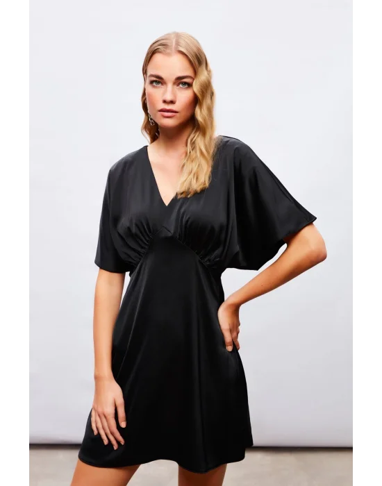 Yarasa Kol Mini Elbise - SİYAH