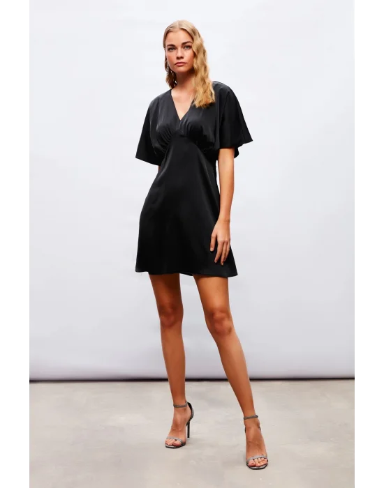 Yarasa Kol Mini Elbise - SİYAH