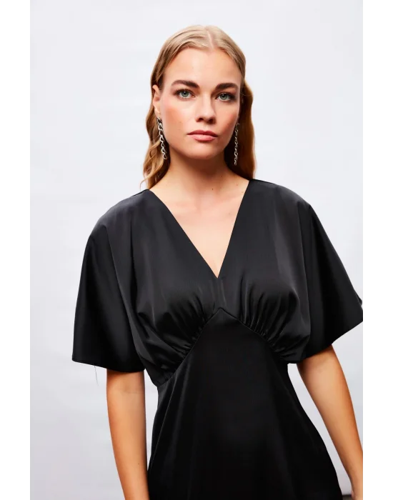 Yarasa Kol Mini Elbise - SİYAH