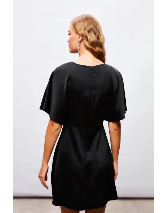 Yarasa Kol Mini Elbise - SİYAH