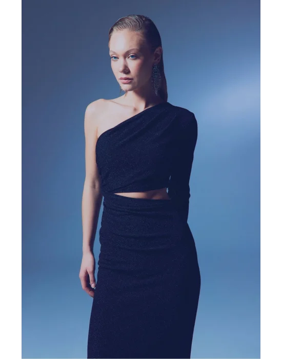 Parlak Uzun Elbise - SİYAH