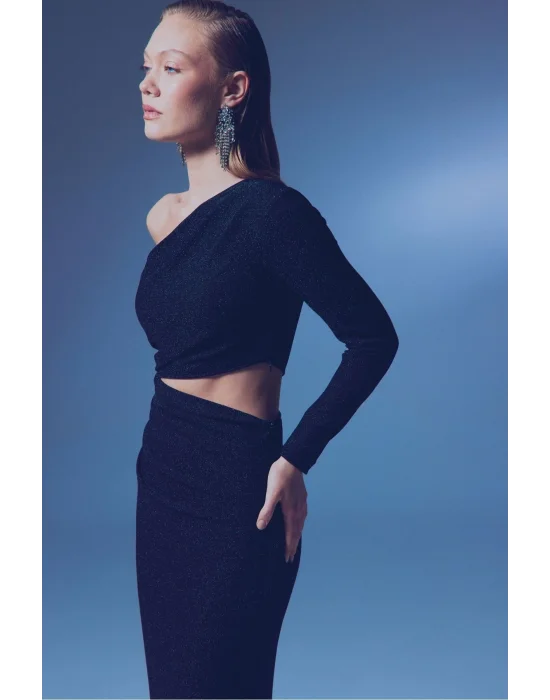 Parlak Uzun Elbise - SİYAH